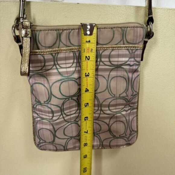 Coach CC Small Crossbody Shoulder Bag Fabric Check Metallic Leather Zip Pocket - Picture 13 of 16